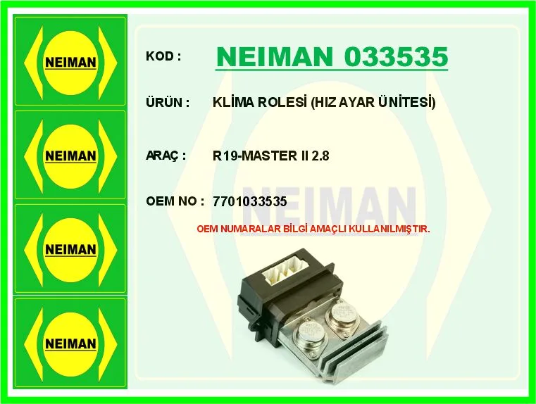 Klima Rölesi Hız Ayar Ünitesi R19-MASTER 2 2.8
