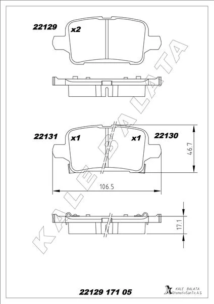 Arka Fren Balatası Opel ASTRA K 1.0-1.4-1.4T-1.6T-1.6 CDTI 2016-2022 106.5X46.3X16.6