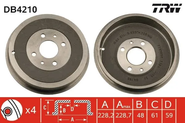 Arka Fren Kampanası Fiat Albea 2000 DOBLO 2001 FIORINO 2009 Linea 2009 Marea 2000 Tempra 1992-1996 TIPO 1990-1995 UNO 1998-2006 Peugeot Bipper 2008 Citroen NEMO 2008 228.2 MM 4 Delik
