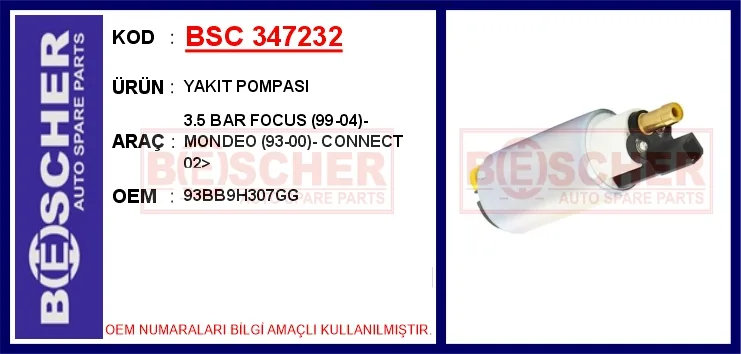 Yakit Pompasi 3.5 Bar Focus 1999-2004 Mondeo 1993-2000 Connect 2002