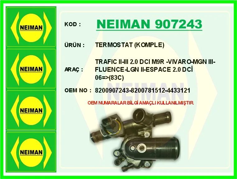 Termostat 83 C Renault TRAFIC 2 2006 Opel VIVARO A 2006 1.9DCİ 2.0DCİ 2.5 DCİ