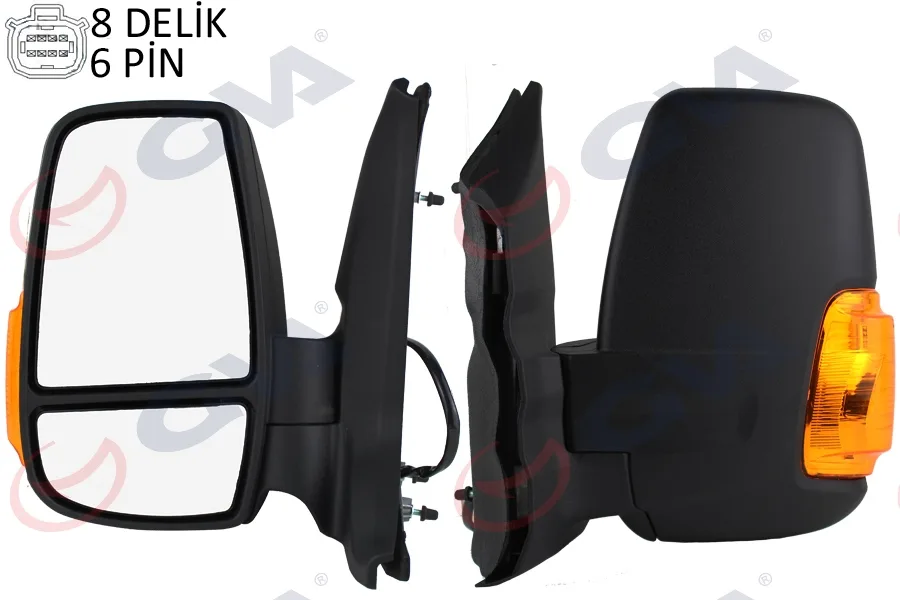 Diş Dikiz Aynası Sol Ford TRANSIT 2014 Kısa Kol - Sari Sinyalli Desenli Konveks 6 Fiş VM-6329NEHL