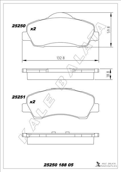 Ön Fren Balatası Peugeot P301 2012 P308 2013 Citroen C - Elysee 2012 C4 2014 266MM