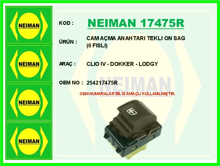 Cam Açma Anahtari Teklı On Sag 6 Fıslı Clio 4 - DOKKER - Lodgy
