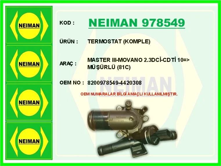 Termostat 81 Komple Renault MASTER 3 2010 Opel MOVANO B 2010 2.3DCİ