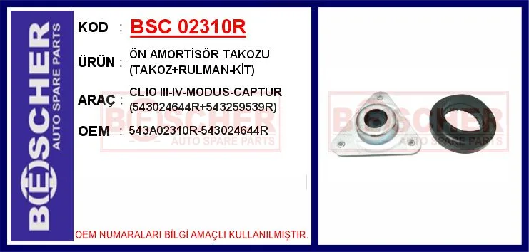 Ön Amortisör Takozu Takoz Rulman - Kit Clio 3 2005-2012 Clio 4 2012 Modus 2005 Captur 2012 543024644R 5 43259539R