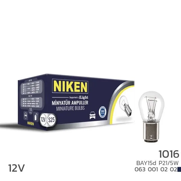 NIKEN 1016 Ampul Şaşı Tır.BAY15D P21W/5W 12V 10LU (10 Adet)