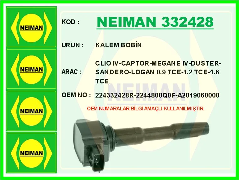 Kalem Bobin Clio 4 - Captor - Megane 4 - Duster - Sandero - Logan 0.9 TCE-1.2 TCE-1.6 Tce