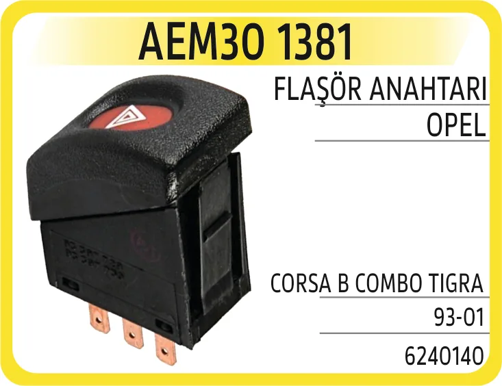 Dörtlü Flaşör Anahtari Opel COMBO B 1994-2001 Corsa B 1993-2000 TIGRA 1994-2000