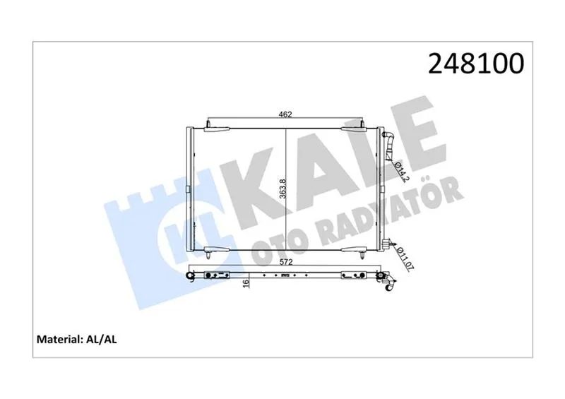 Klima Radyatörü Kondanser Peugeot P206 1998-2009 1.1-1.4-1.6-2.0-1.4HDI-1.6HDI 556X364X16 Al