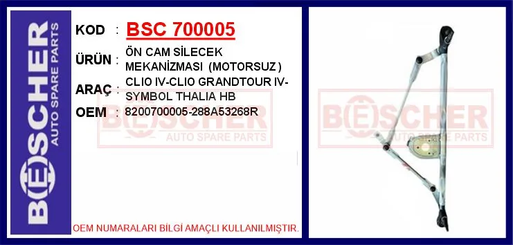 Ön Cam Silecek Mekanizması Motorsuz Clio 4 - Clio Grandtour 4 - Symbol Thalia Hatchback