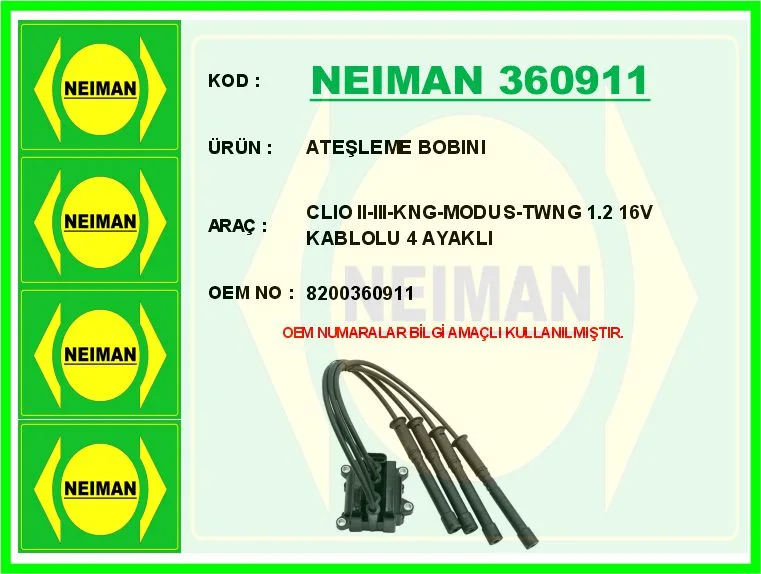 Ateşleme Bobini Clio 2 - 3 - Kangoo - Modus - TWNG 1.2 16V Kablolu 4 Ayaklı