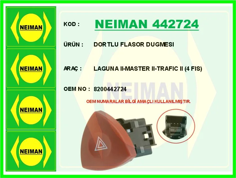 Dortlu Flasor Dugmesi Laguna 2 - MASTER 2 - TRAFIC 2 4 Fıs