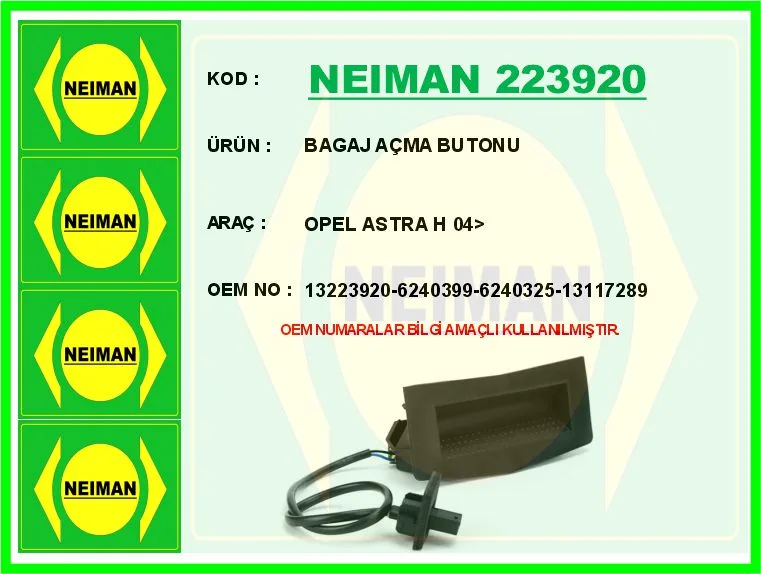 Bagaj Kapak Açma Butonu Swici Opel ASTRA H 2004
