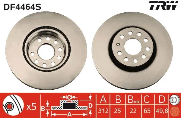 Fren Diski Ön VW Passat - GOLF5-GOLF6-GOLF7-CADDY - A3-LEON - Ford Connect 2023 Çap: 312MM. Kalınlık: 25MM Delik: 5