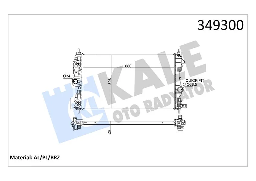 Radyatör Otomatik ASTRA J - Zafira Tourer C - CRUZE 1.4-1.6 Al / PL / BRZ 680X397X28