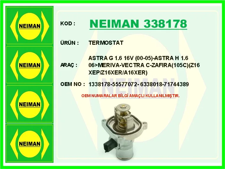 Termostat ASTRA G 1.6 16V 2000-2005 ASTRA H 1.6 2006 Meriva - Vectra C - Zafira 105C Z16 Xep / Z16XER / A16XER