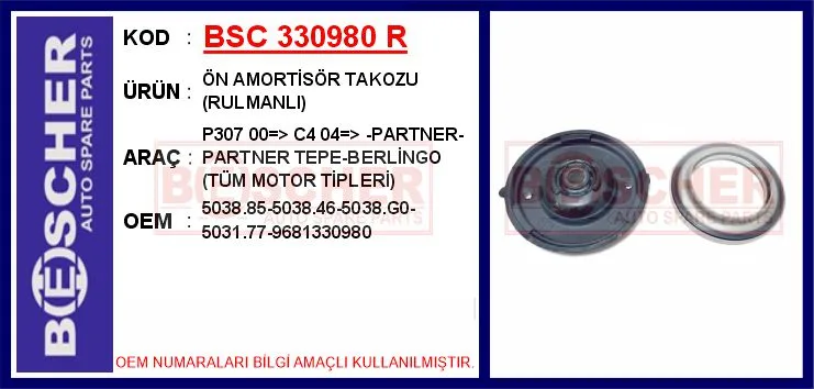 Ön Amortisör Takozu Rulmanli P307 2000 C4 2004 - PARTNER - PARTNER Tepe - BERLINGO Tüm Motor Tipleri (2 Adet)