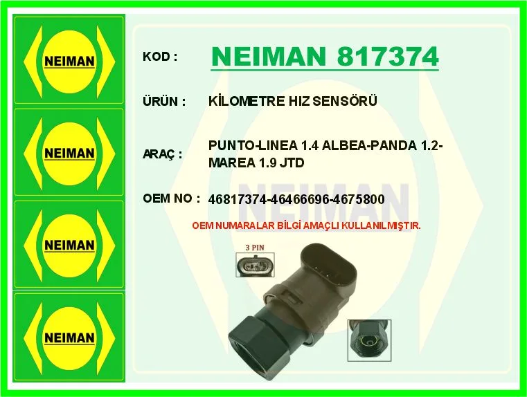 Kilometre Hız Sensörü Punto - Linea 1.4 Albea - Panda 1.2-MAREA 1.9 JTD