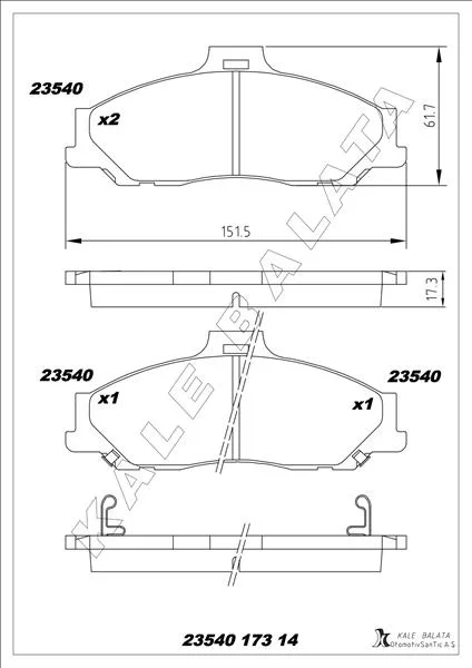 Fren Balatası Ön Ranger 2.5 D TD 4X4 1999 3.0 Tdci 2005 Mazda B Serisi 2.5 D TD 1998 GDB3353