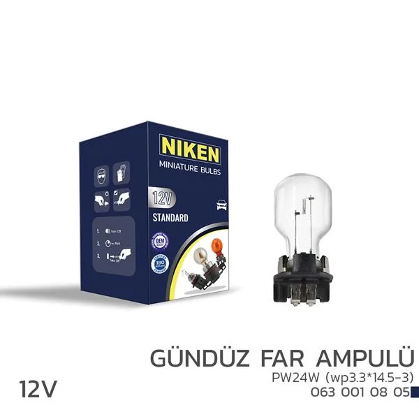 NIKEN 12V PW24W Gündüz Far Amp WP3.3X14.5-3 10LU (10 Adet)