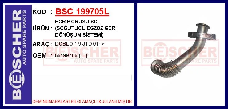 EGR Borusu Sol Soğutucu Egzoz Geri Dönüşüm Sistemi DOBLO 1.9 JTD 2001