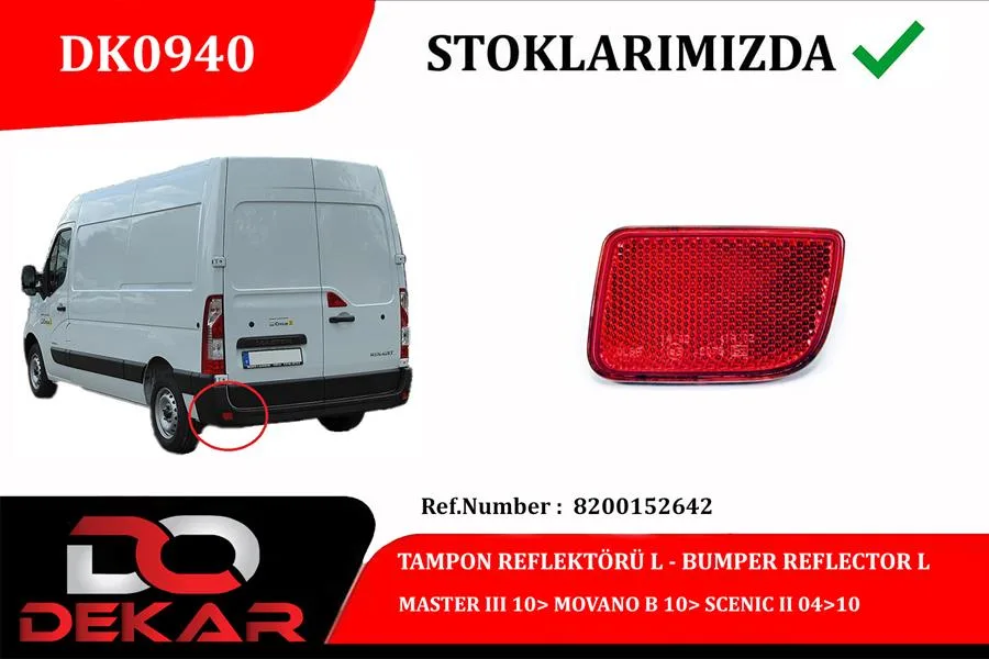 Arka Tampon Reflektörü Sol MASTER 3 2010 MOVANO B 2010 Scenic 2 2004-2010