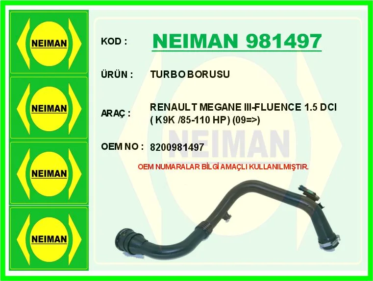 Turbo Borusu Megane 3 2009 Scenic 3 2009 Fluence 2009 1.5DCİ