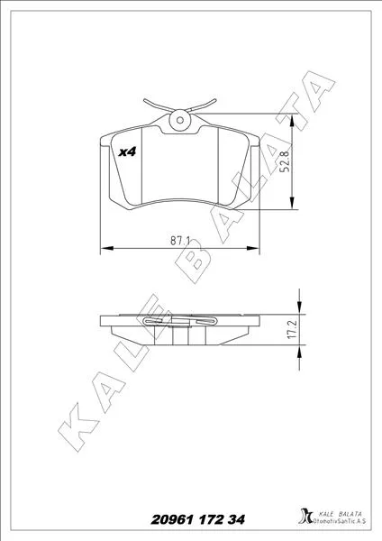 Arka Balata Fluence - Megane 2 - 3 - P207-P308-P307-PARTNER - BERLINGO - C2-C3-C4-Crossland - Bora - Passat 1997 Golf 4 - 5 - Polo 87X52.9X17