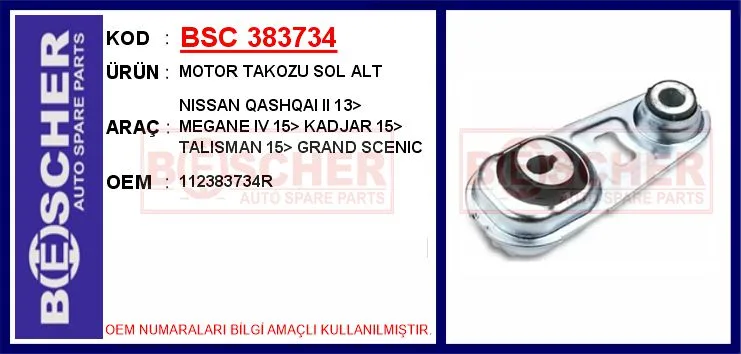Motor Takozu Sol Alt Nissan Qashqai 2 2013 Renault Megane 4 2015 Kadjar 2015 Talisman 2015 Grand Scenic 2015 1.2 Tce 1.3 Tce 1.5 DCI 1.6 DCI