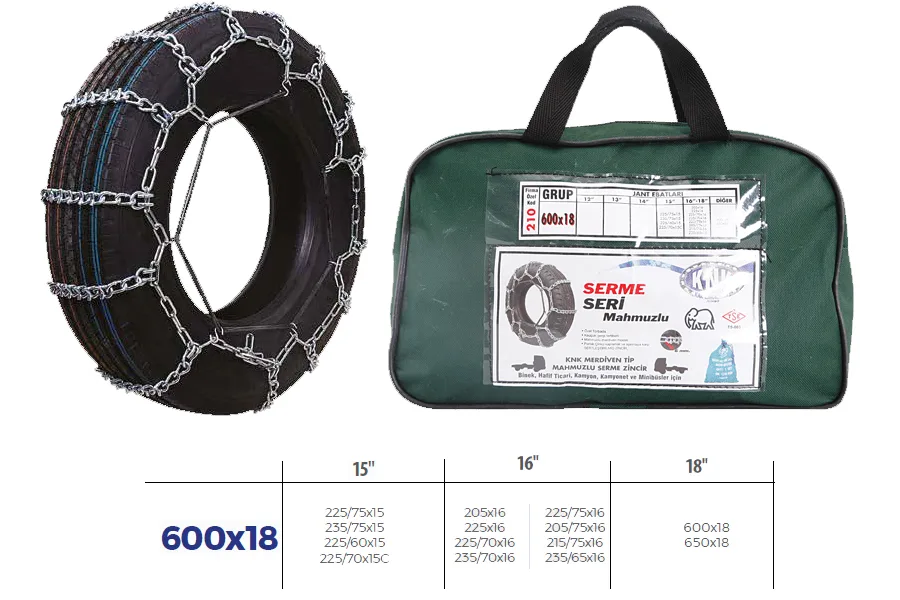 Patinaj Zinciri Minibüs ve Kamyonet Serme 205X75X16 Tırnaklı Zincir Ebatları İçin Resime Bakınız