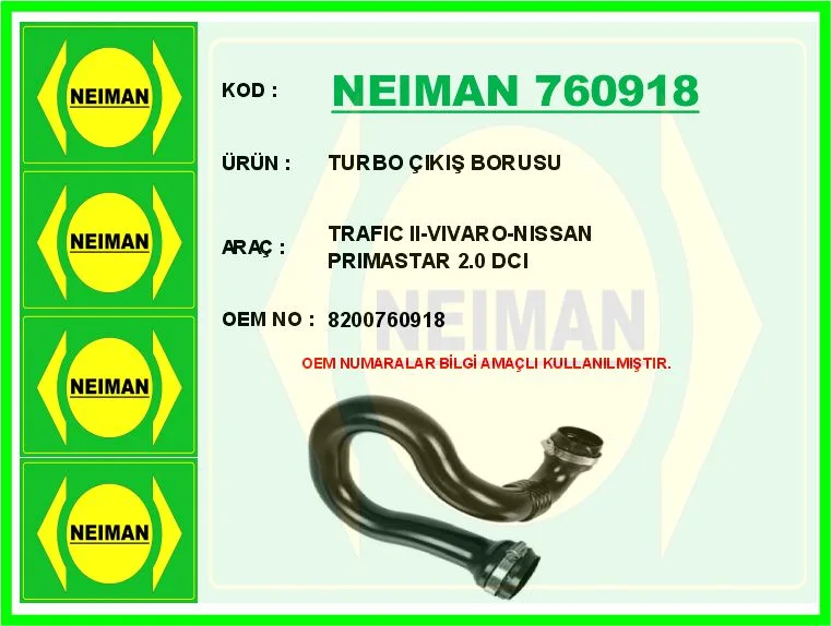 Turbo Çıkış Borusu Opel VIVARO - Renault TRAFIC 2 - Nissan PRIMASTAR 2006 2.0 DCI