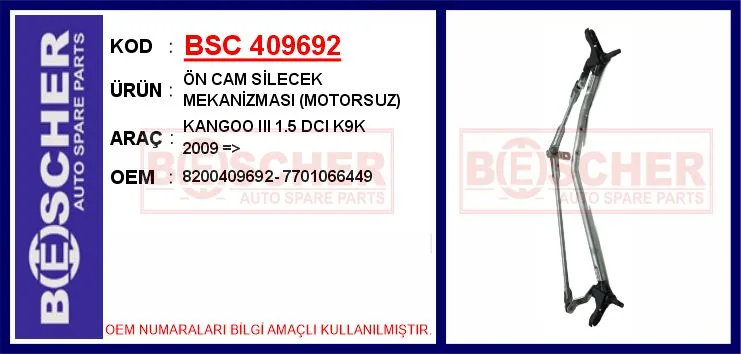 Ön Cam Silecek Mekanizması Motorsuz Kangoo 3 1.5 DCI K9K 2009
