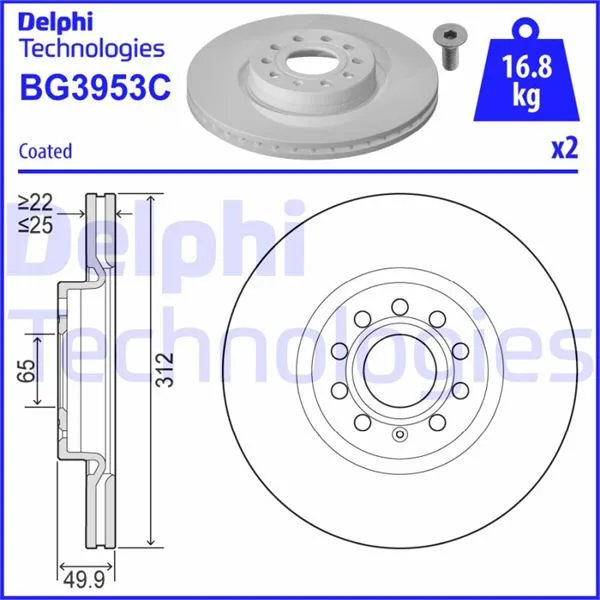 Fren Diski Ön VW Passat - GOLF5-GOLF6-GOLF7-CADDY - A3-LEON - Ford Connect 2023 Çap: 312MM. Kalınlık: 25MM Delik: 5