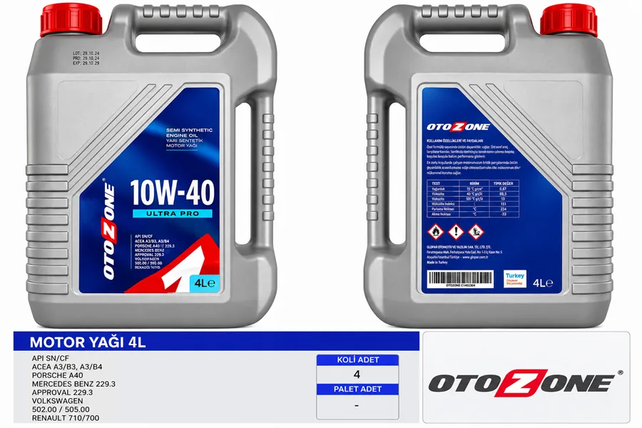 Motor Yağı 10W40 4 LT Ultra Yarı Sentetik API SL / CF (4 Adet)