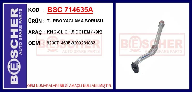 Turbo Yağlama Borusu Kangoo - Clio 1.5 DCI Eski Model K9K Alüminyum Boru