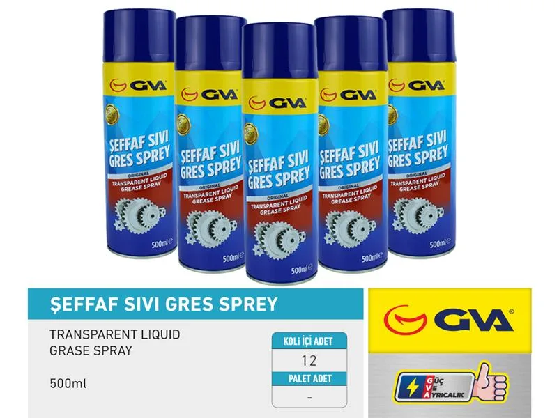 Şeffaf Sıvı Gres Spreyi 500 ML. (12 Adet)