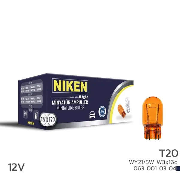 NIKEN T20 Dipsız Ampul 1016 WY21/5W Amb W3X16D 10LU (10 Adet)
