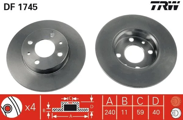 On Fren Diski Fiat 500 500C 2007 TIPO - Punto - Tempra - Panda - Marea - Bravo 1996 Alfa Romeo 145-146-155 1992 Ford KA 2008-2012 240.5X11 4DELİK