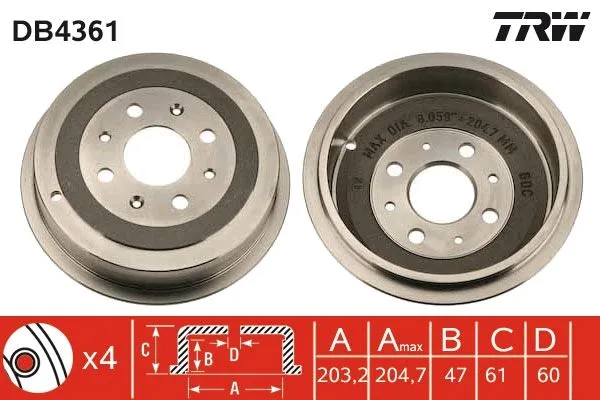 Fren Kampanası Arka Fiat Grande Punto 2005 Punto 2012 Punto EVO 2009-2012 Opel Corsa D 2006-2014 Adam 2012-2019 203.2 / 47 MM