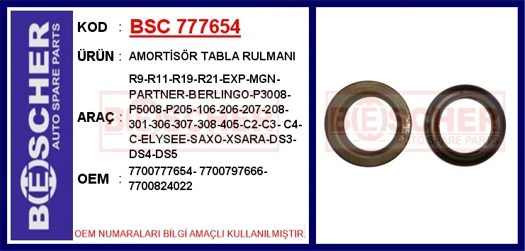 Amortisör Tabla Rulmani R9-R11-R19-R21-Megane 1 - Logan 1 - 2 - Solenza - Safrane 1 - 2 (2 Adet)
