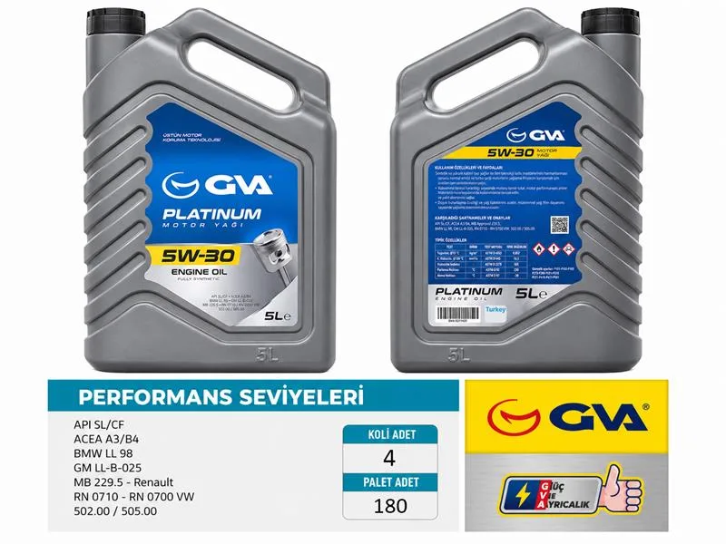 Motor Yağı 5W30 5 LT Platınum Tam Sentetik API SL / CF (4 Adet)