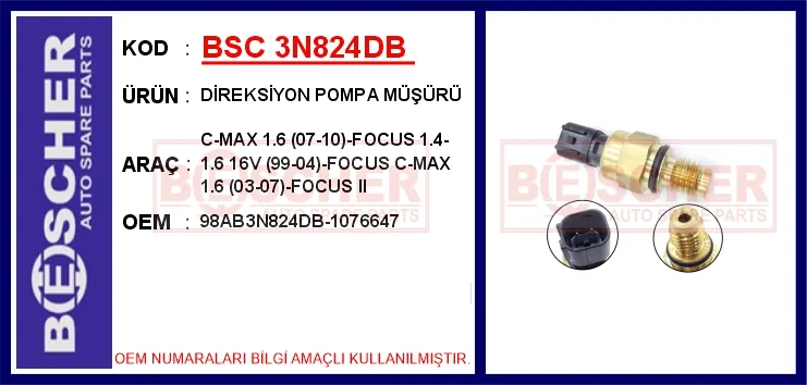 Direksiyon Pompa Basınç Müşürü Ford Focus 1998 Kalın Diş: 12X1.75