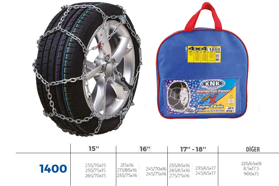 Patinaj Zinciri 4X4 Jeep - Minibüs ve Hafif Tic.araç Zincir Ebatları İçin Resime Bakınız