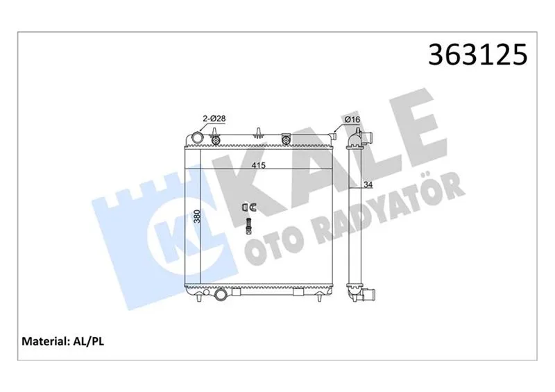 Brazing Versiyonu KL297000 Peugeot 206 207 - Citroen C2 C3 1.4HDI 70 ECO 2002 Manuel Vites Ac / Nac Mekan İk 380X415X34 Su Radyatörü