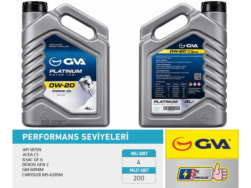 Motor Yağı 4 LT 0W20 Tam Sentetik API SP SN Hıbrıt Araçlar İçin (4 Adet)