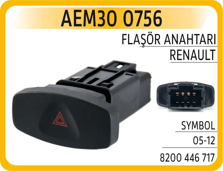 Dörtlü Flaşer Anahtari Renault Clio 3 2005-2012 Symbol 2 2008 Dacia Logan 2006 Sandero 2008 Duster 2010 8 Pin
