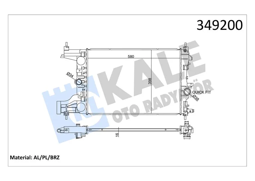 Radyatör Mekanik ASTRA J - Zafira Tourer C - Cruze 1.4-1.6 Al / PL / BRZ 580X398X16