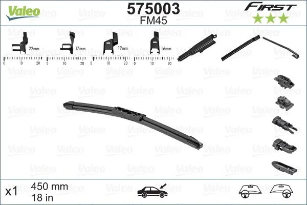 Silecek Süpürgesi 45CM X1 Muz Tipi FIRST 4 Aparatlı / Multiconnection Üniversal VFB45