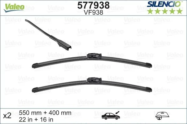 Silencio VF938 X2 550 400MM Ön Lodgy - DOKKER Silencio X - TRM Flat Blade Muz Tipi Silecek Binek